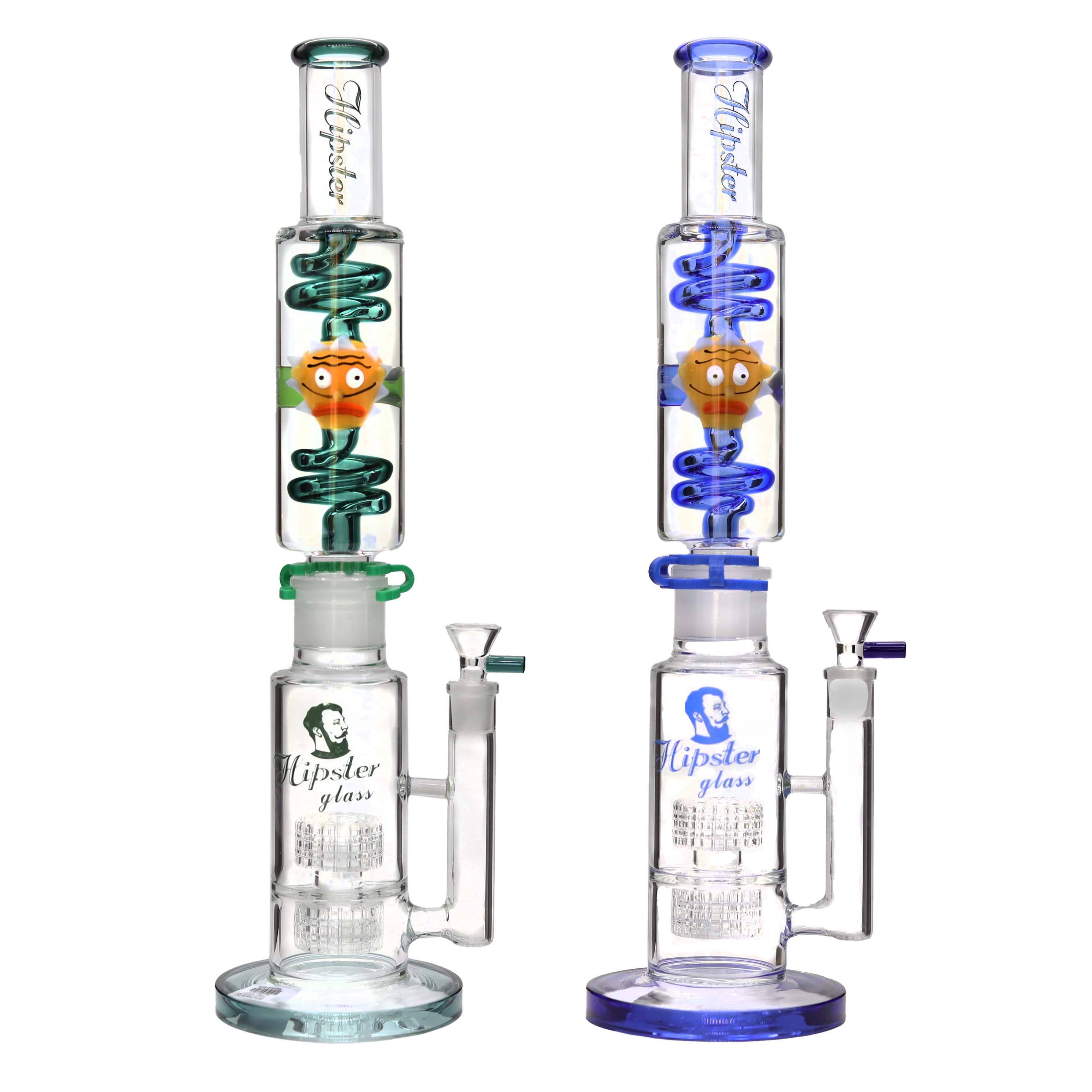 Hipster Glycerine Filled R&M Face Matrix Perc Straight Waterpipe (YY003) | 18 inch | Assorted Colors product image